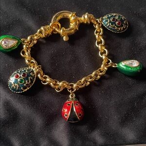 Vintage Ivana trump  Gold Charm Bracelet with Red and Green Accents
